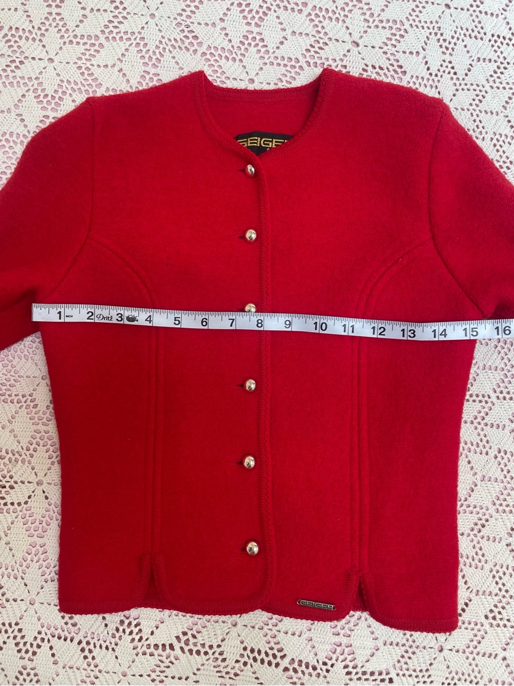 Geiger 100% Wool Hunting Red Cardigan small - Picture 8 of 9